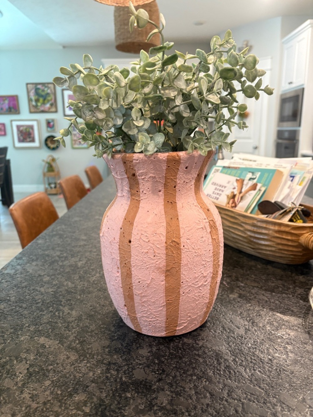 Handcrafted Pink Striped Decorative Vase - Unbranded